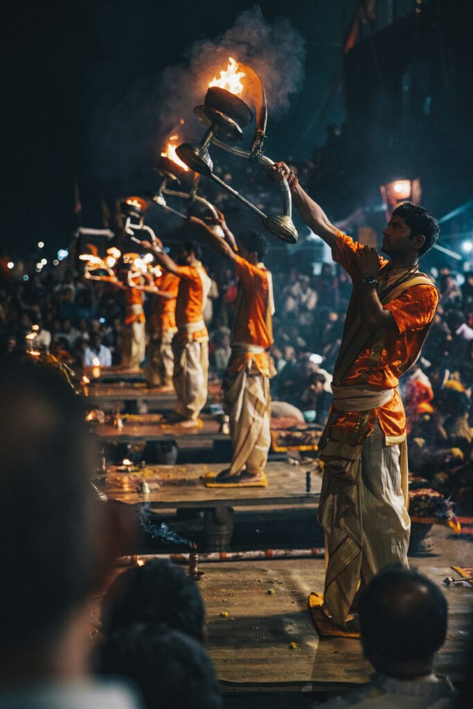 Ganga aarti and pooja archana at banaras Ghat